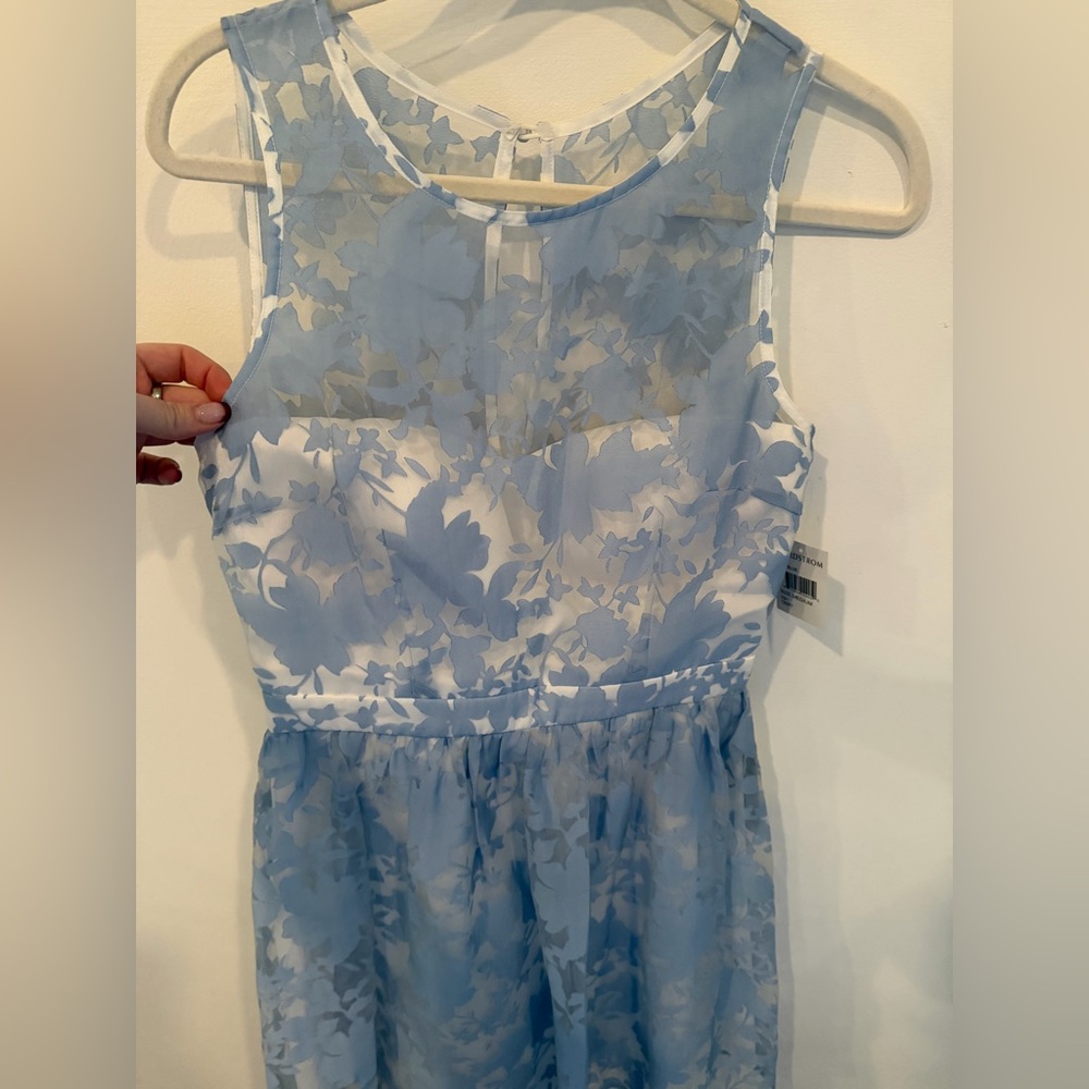 Nordstrom Ice Blue Sheer Floral Dress